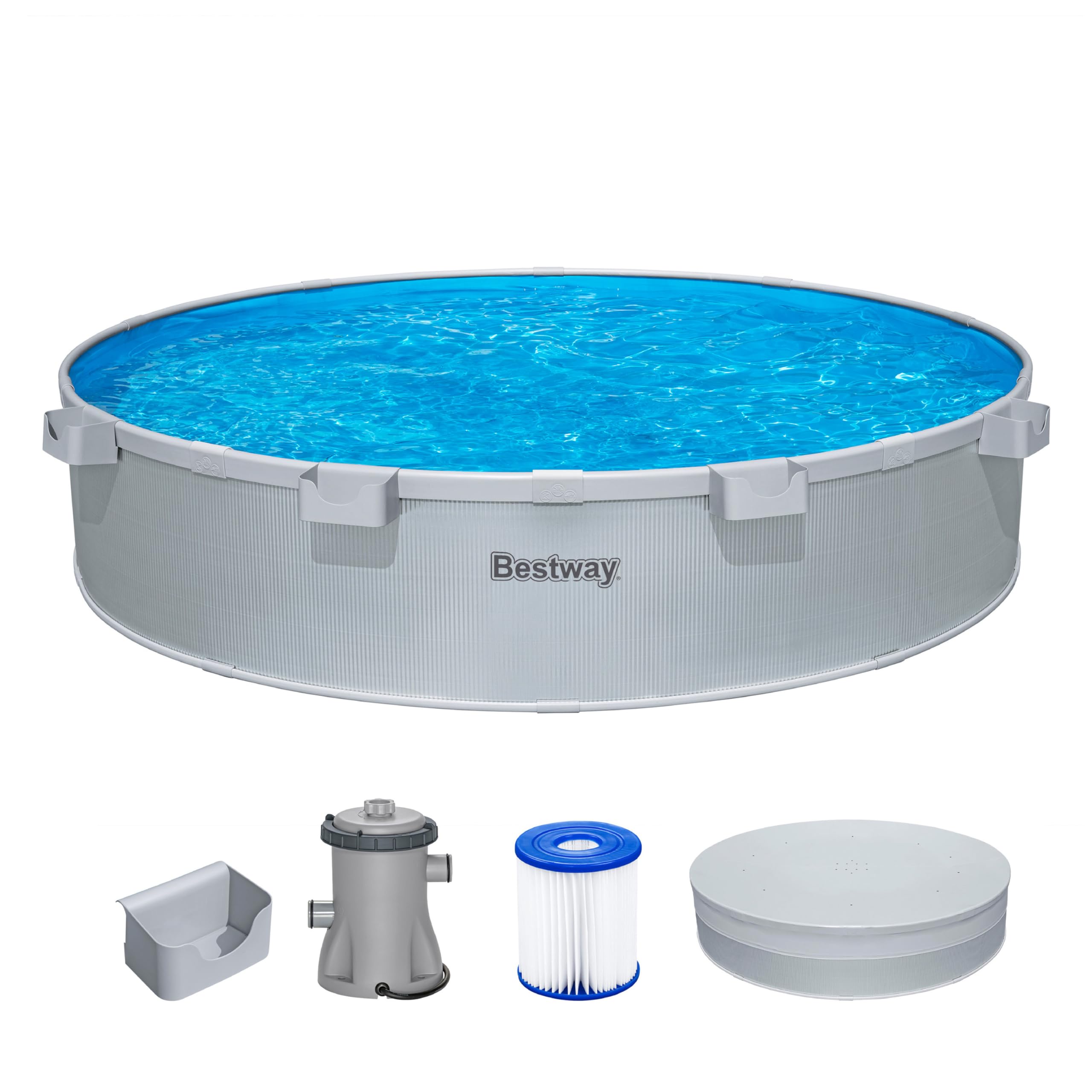 71_7WVaRbjL Bestway Stahlwandpool Set 305 x 61 cm, Rund, Grau – Aufstellpool mit Filterpumpe für den Garten, 3790 Liter Gartenpool im Industrial-Look – Bild 1