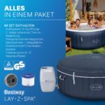 Bestway Lay-Z-SPA Energiespar-Whirlpool Miami AirJet, Ø 180 x 66 cm, 4 Personen, Heizung, Frostwächter, 120 AirJet-Düsen, Energiespardämmung, Thermo-Abdeckung, Dunkelblau – Bild 9
