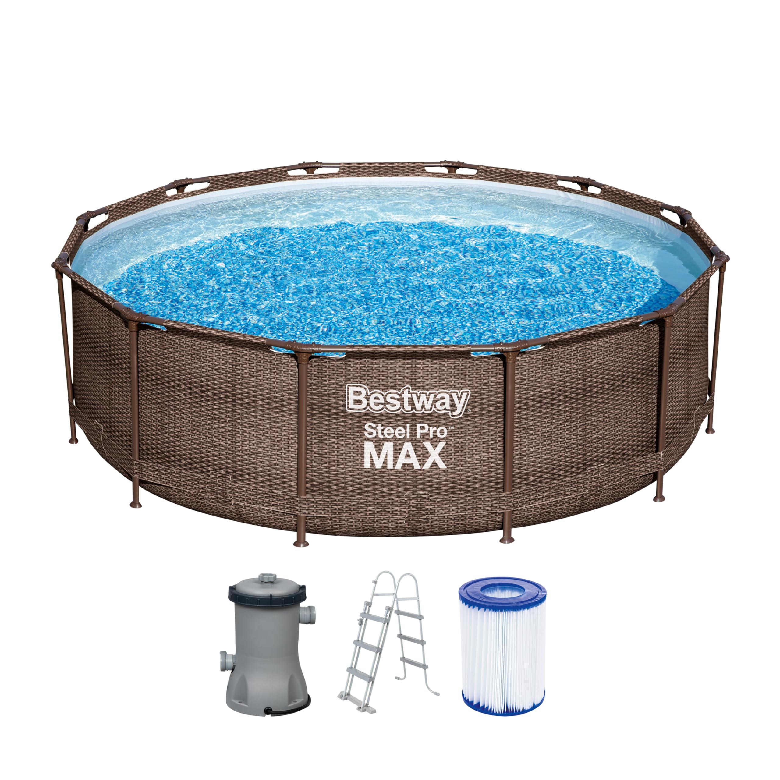 91852xGEkCL Bestway 56709-GS18 Steel Pro Max Stahlrahmenpool-Set mit Filterpumpe und Zubehör, 9150 L, blau, 366 x 366 x 100 cm – Bild 1