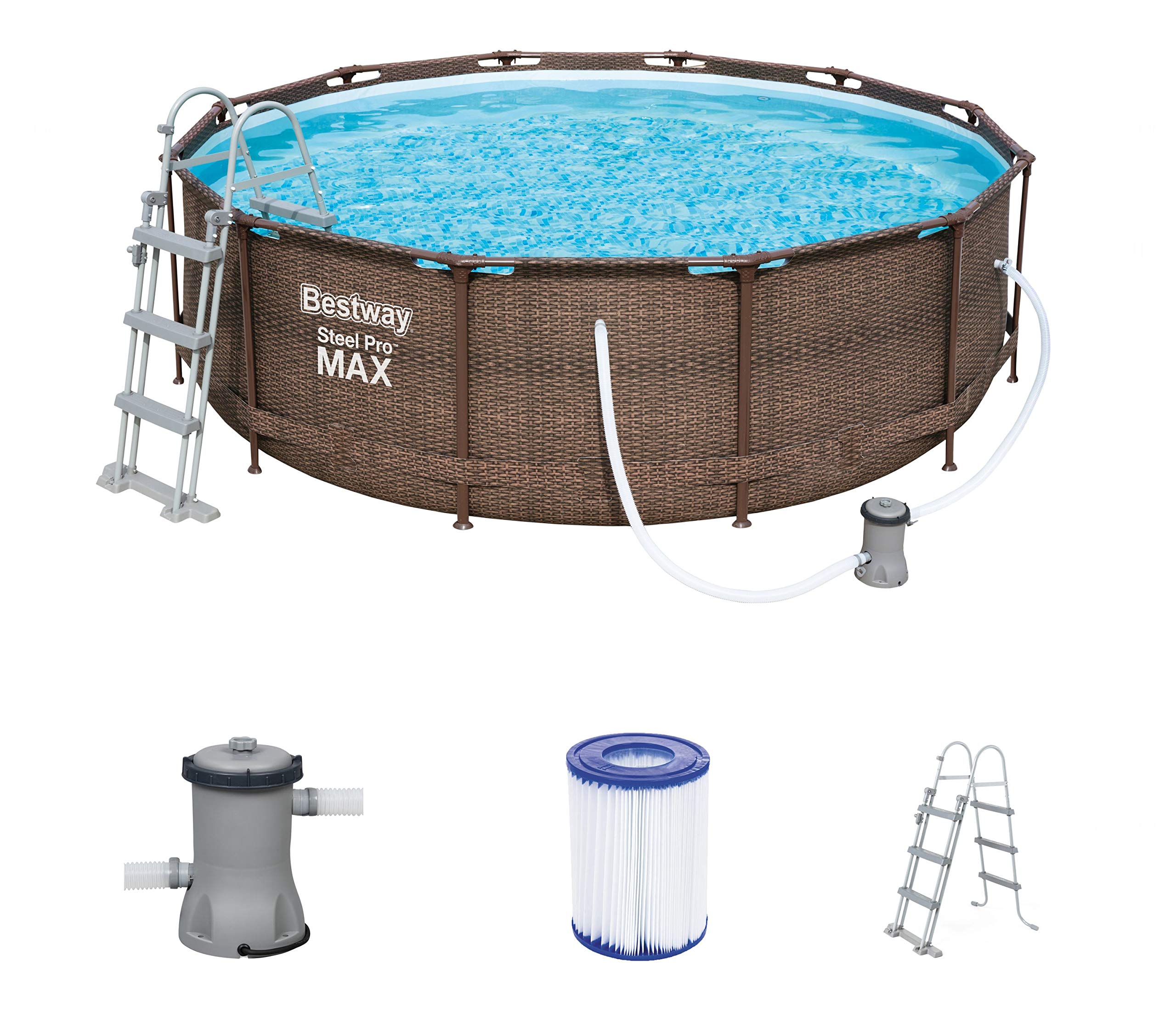 91acEsxe4rL Bestway Steel Pro Max Framepool-Set, rund, mit Filterpumpe & Sicherheitsleiter 366 x 100 cm – Bild 1