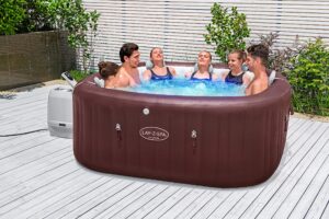 Bestway LAY-Z-SPA Energiespar-Whirlpool Maldives HydroJet Pro, 201 x 201 x 80 cm, 7 Personen, Heizung, Frostwächter, 8 HydroJet-Düsen, 180 AirJet-Düsen, App-Steuerung, Thermo-Abdeckung, Mahagoni, LEDs – Bild 2