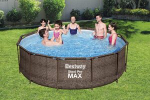 Bestway 56709-GS18 Steel Pro Max Stahlrahmenpool-Set mit Filterpumpe und Zubehör, 9150 L, blau, 366 x 366 x 100 cm – Bild 8